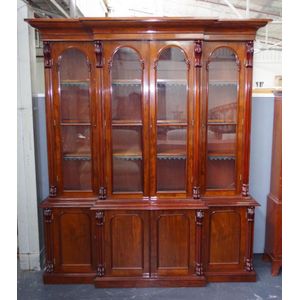Large mahogany breakfront bookcase, with 4 glazed doors opening&hellip;