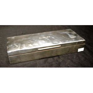 Silver plate trinket box, with engraved L.R.M initials to the…