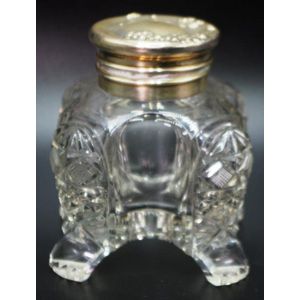Sterling silver and cut crystal inkwell, lid stamped sterling,…