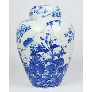 A Japanese blue & white lidded vase decorated with painted…