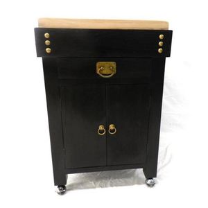 A two door single drawer black Lacqured timber Mobile butchers…