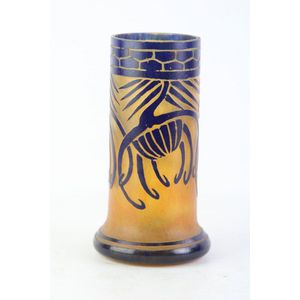 Charles Schneider Art Deco blue overlay glass vase with blue&hellip;