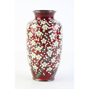 Japanese cloisonne red ground cherry blossom vase heavily and…
