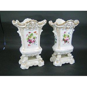 A pair of French porcelain altar vases painted floral sprigs…