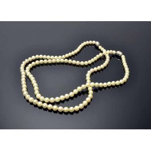 Vintage Opera Length Akoya Pearl Strand With Gold Flower Clasp