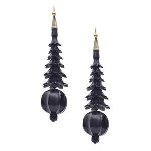 Whitby Jet Earrings with Fluted Sphere and Gold Fittings - Earrings ...