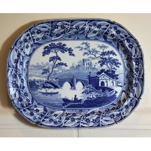 A Staffordshire blue and white meat plate, circa 1840. Bridge&hellip;