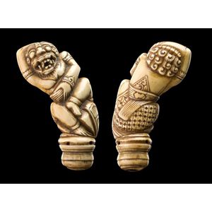 Bali, handle, ivory modelled in the form of a demonic figure…