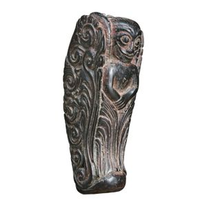 Bali, handle, wood carved with figure on one side and vegetal…