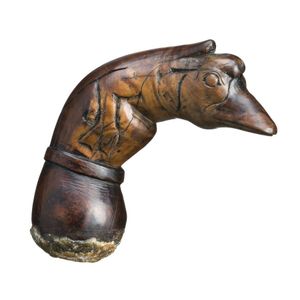 Bali, handle, polished wood modelled in the form of a frog-like…