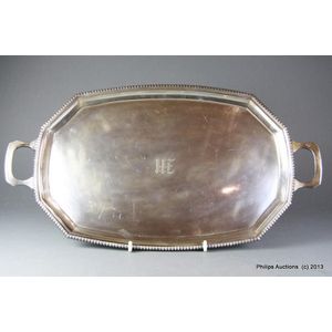 An Elkington silver plated tray, circa 1911, the oval faceted…
