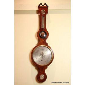 An early Victorian mahogany banjo barometer, circa 1840s, with…