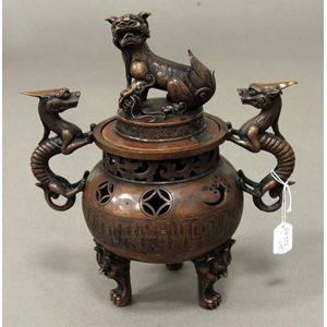 2.2" Curio Chinese Bronze Tripedal Binaural Xuande Furnace Incense Burner Censer 