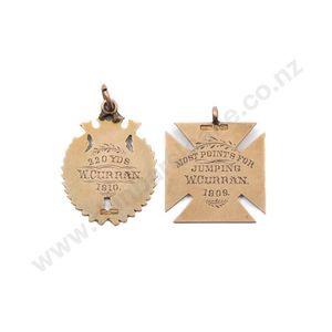Two sports fob medals the first hand engraved gold (9ct, 5.9gms,…