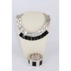 A Mexican designer onyx and silver necklace, with matching…