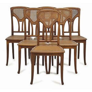 A set of six Art Nouveau French walnut framed salon chairs,&hellip;