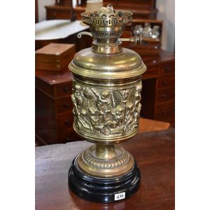 19th century embossed brass banquet lamp base decorated with…
