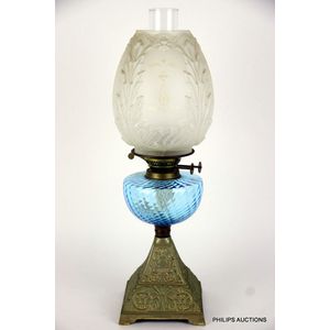 A Victorian fuel banquet lamp, 19th century, with maker's…