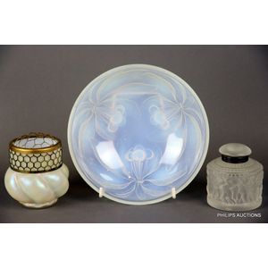 A Lalique scent bottle, a Kralik vase, and a G. Vallon bowl,…