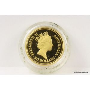 An Australian gold half oz coin, 24ct yellow gold, dated 1988,…