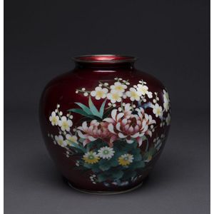 A Japanese pigeon blood cloisonne vase early to mid 20th…