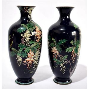 Two finely decorated cloisonne vases, Japan. Provenance: The…