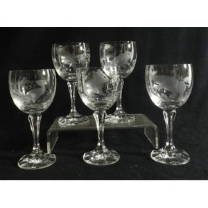Five Bohemia crystal wine glasses etched with Australian…
