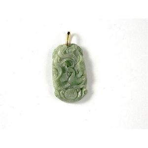 Carved Green Jade Pendant in 9ct Yellow Gold - Pendants/Lockets - Jewellery