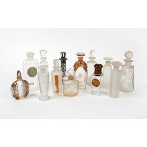 Thirteen assorted French glass perfume bottles including gilt&hellip;