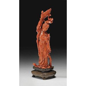A carved coral figure of a dancing maiden, 19th/20th century&hellip;