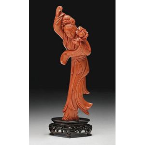 A carved coral figure of a dancing maiden, 19th/20th century&hellip;
