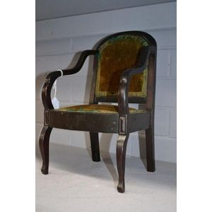 Antique small dolls upholstered arm chair. 35 cm high