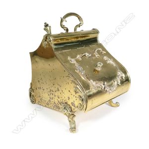 An ornate vintage brass perdonium scuttle, with original…