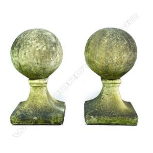 A pair of classical Churchstone gateway ball piers, each large…