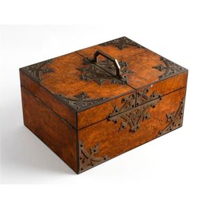 A Victorian Gothic Revival brass bound walnut sewing box 16 cm…