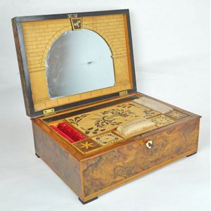 A burr walnut trinket box late 19th century the hinged…