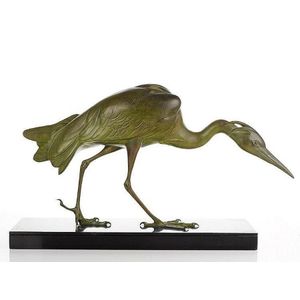 Art Deco bronze ibis on Belgian black marble base signed…
