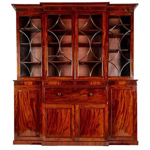 A Georgian flame mahogany breakfront bookcase, with four glazed&hellip;