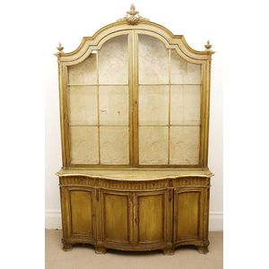 Two piece painted and gilded vitrine, possibly Maison Jansen…