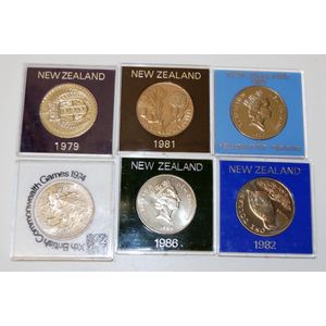 Six New Zealand commemorative $1 silver coins each in…
