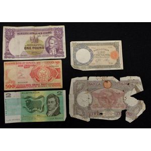 New Zealand one pound £1 banknote & 4 others