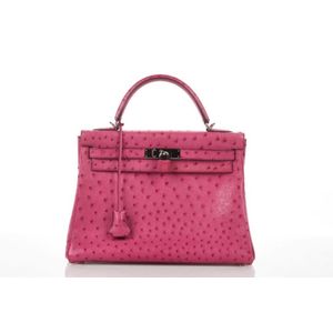 Hermes Birkin 30 Handbag 89 Noir And Fuschia Pink Ostrich SHW
