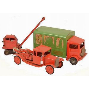 Two large Triang (UK) tinplate trucks and one Triang crane, all…