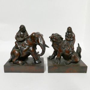 Chinese Bronze Goddess Bookends - Bronze - Oriental