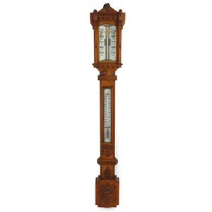 A Victorian oak cased Admiralty type stick barometer, decorated…