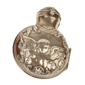 A silver covered green glass smelling salts bottle, the cover&hellip;