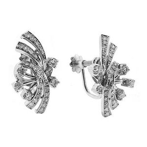 Spray Design Diamond Earrings in 14ct White Gold - Earrings - Jewellery