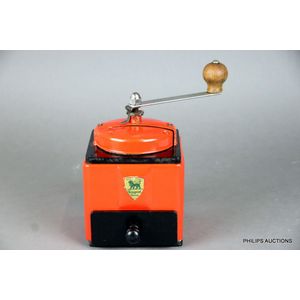 A vintage Peugeot Freres metal coffee grinder, mid 20th century,…