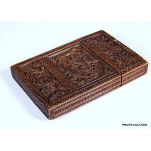 A finely carved Anglo-Indian sandalwood card case, late 19th to…