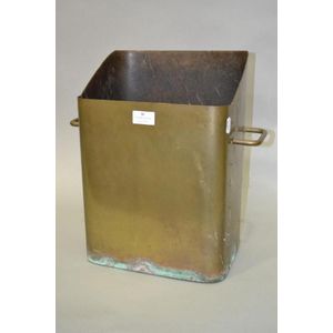 Antique twin handle riveted coal bucket with wooden base,…